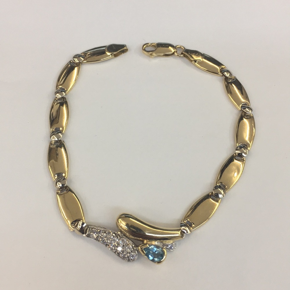 18k Two Tone Gold Bracelet With Cz/Color 💎 - Picture 1 of 5